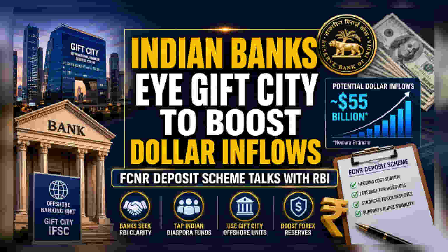 GIFT సిటీలో డాలర్ డిపాజిట్లు: RBI అనుమతి కోరిన భారతీయ బ్యాంకులు