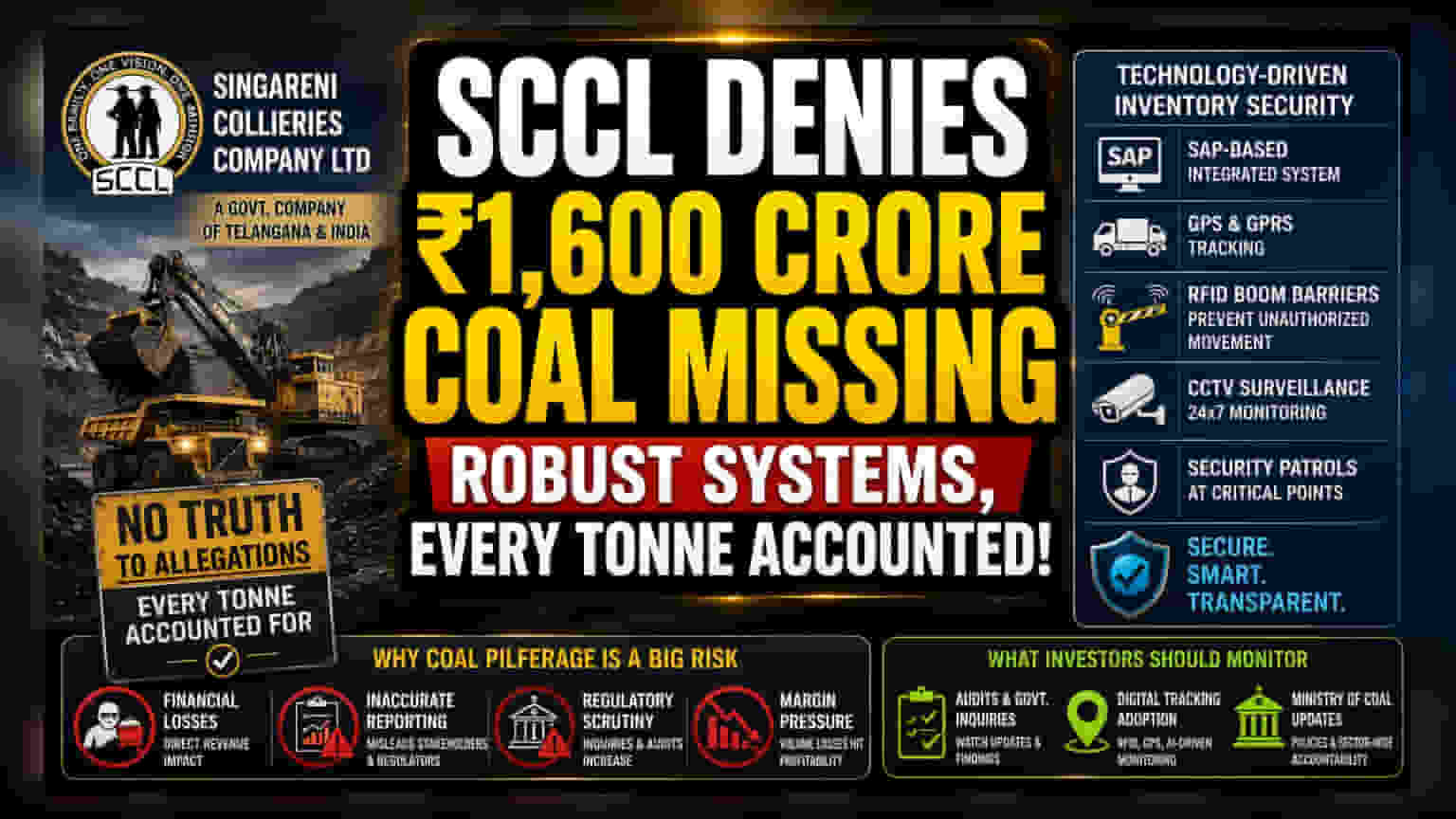 Singareni Collieries: காணாமல் போன நிலக்கரி குற்றச்சாட்டை மறுத்த நிறுவனம்!
