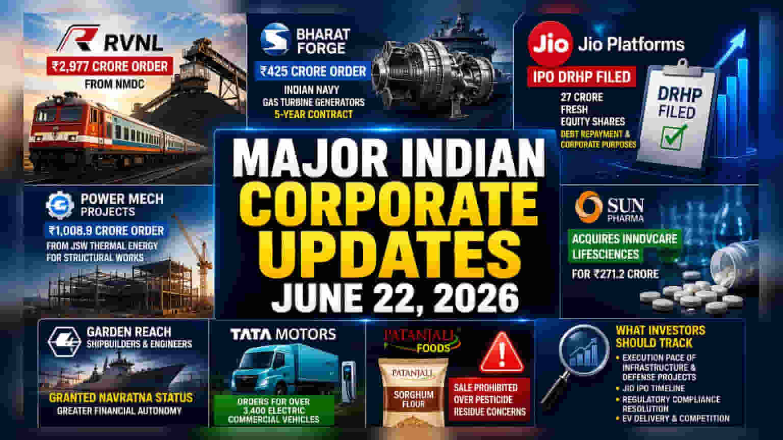 RVNL ને ₹2,977 કરોડનો ઓર્ડર મળ્યો; Jio Platforms IPO ફાઈલ કરશે