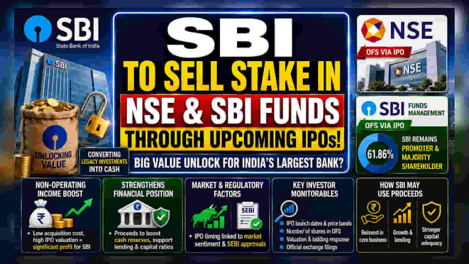 SBI షాక్: NSE, SBI Funds Management IPO లలో వాటాల అమ్మకం.. ఇన్వెస్టర్లకు బంపర్ ఆఫర్!