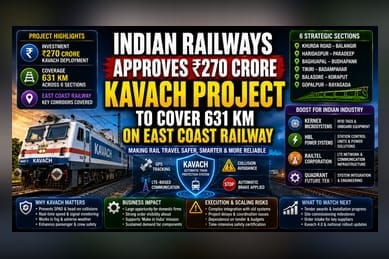 Railways Approves ₹270 Crore Kavach Project For East Coast Network