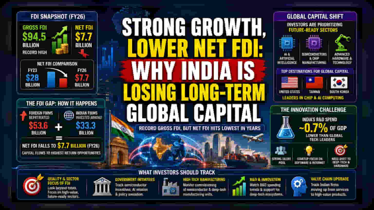 India's Net FDI Drops As Global Capital Pivots To AI And Tech