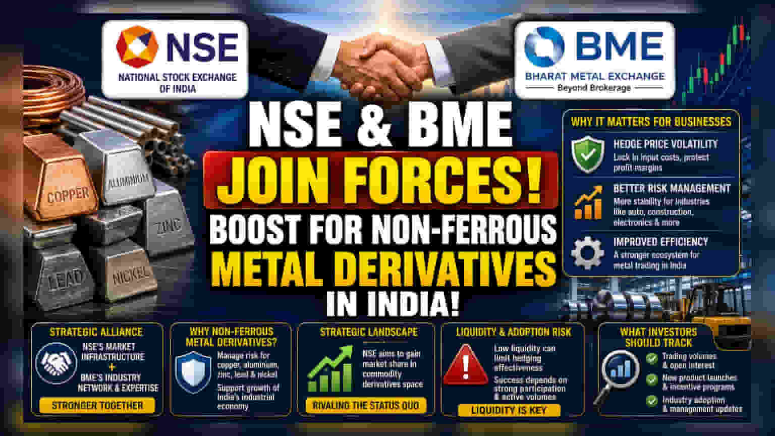NSE & భారత్ మెటల్ ఎక్స్ఛేంజ్ కీలక ఒప్పందం: మెటల్ డెరివేటివ్స్ మార్కెట్లోకి NSE అడుగు