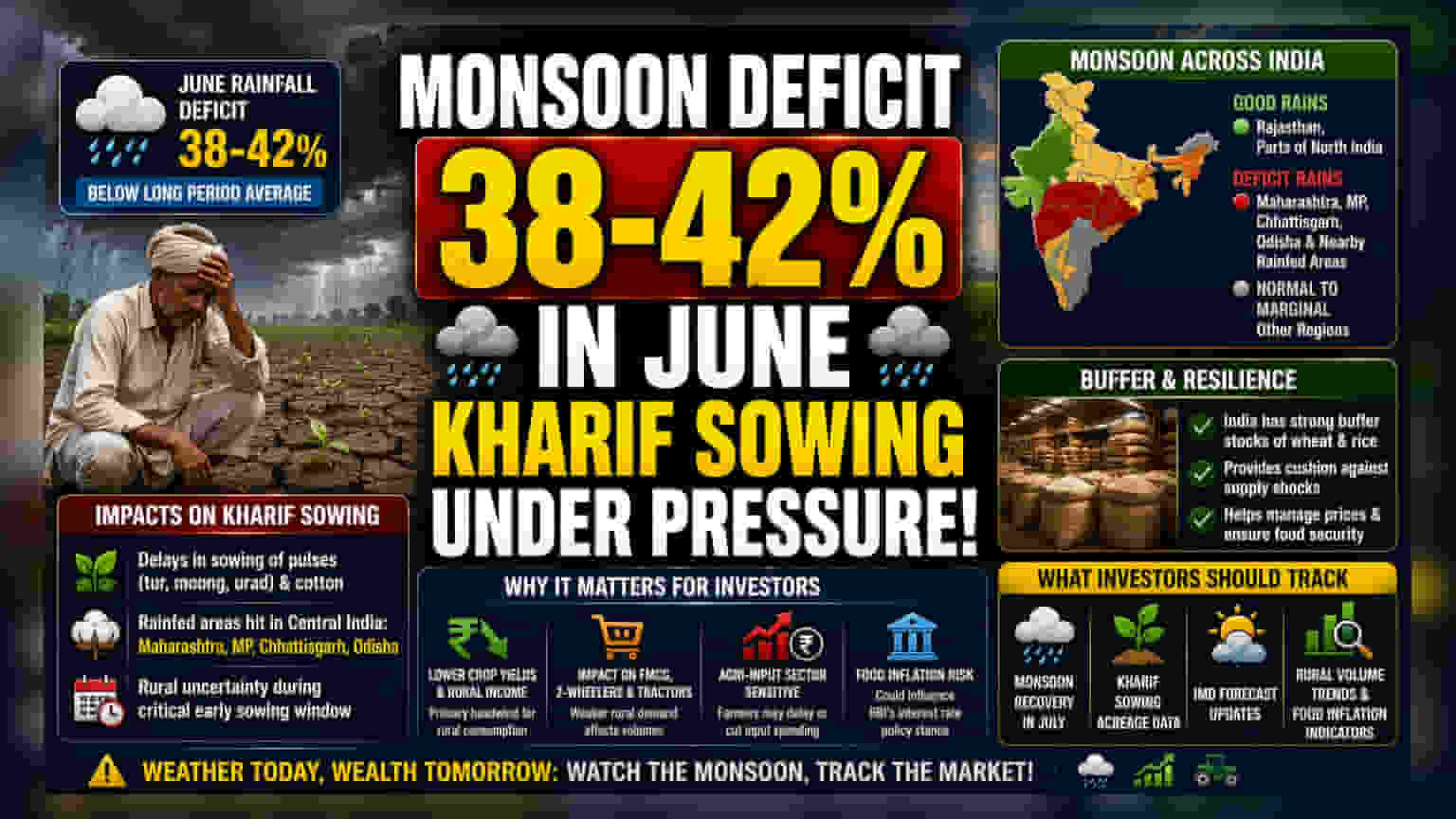 மழைப் பற்றாக்குறை 40%: காரிஃப் விதைப்பு தாமதம் - கிராமப்புற தேவை மீது கவனம்!