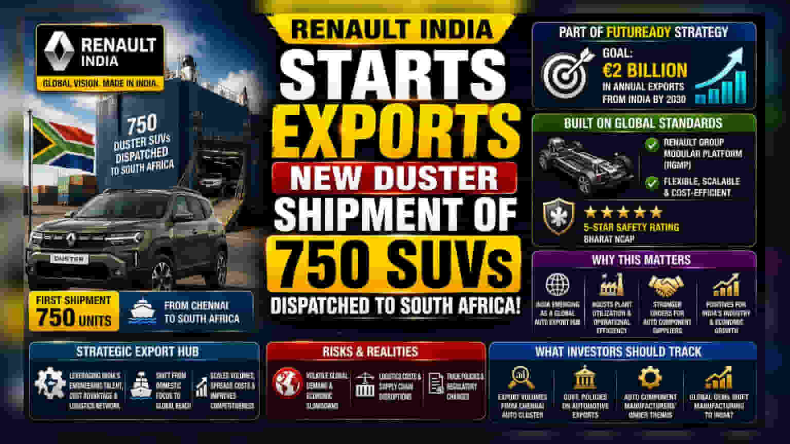 Renault Duster Export: દક્ષિણ આફ્રિકા પહોંચી રેનોની નવી Duster, કંપનીનો મોટો દાવ