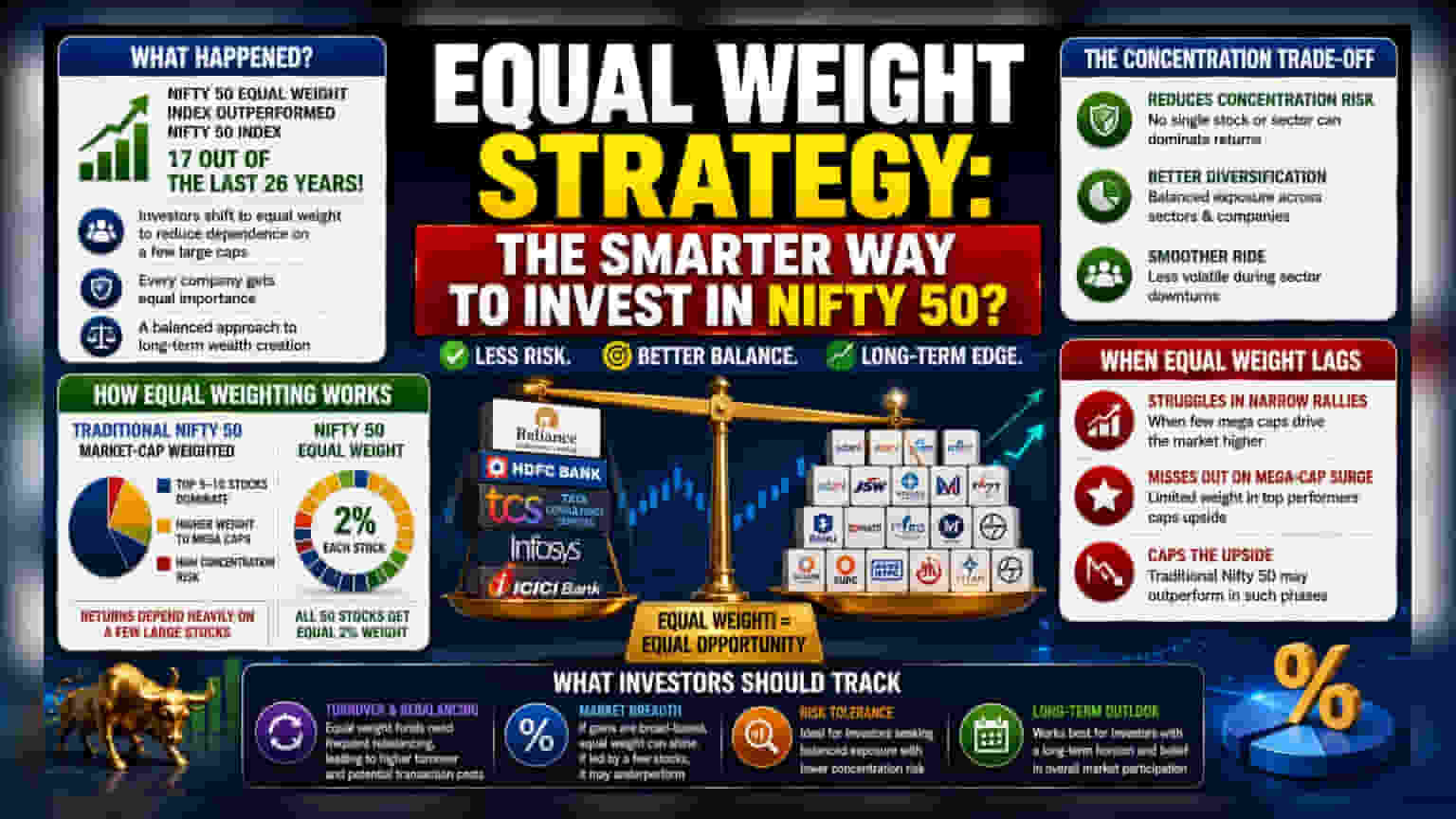 Nifty 50 Equal Weight vs Market Cap: સ્ટ્રેટેજી કેવી રીતે રિટર્નને અસર કરે છે?