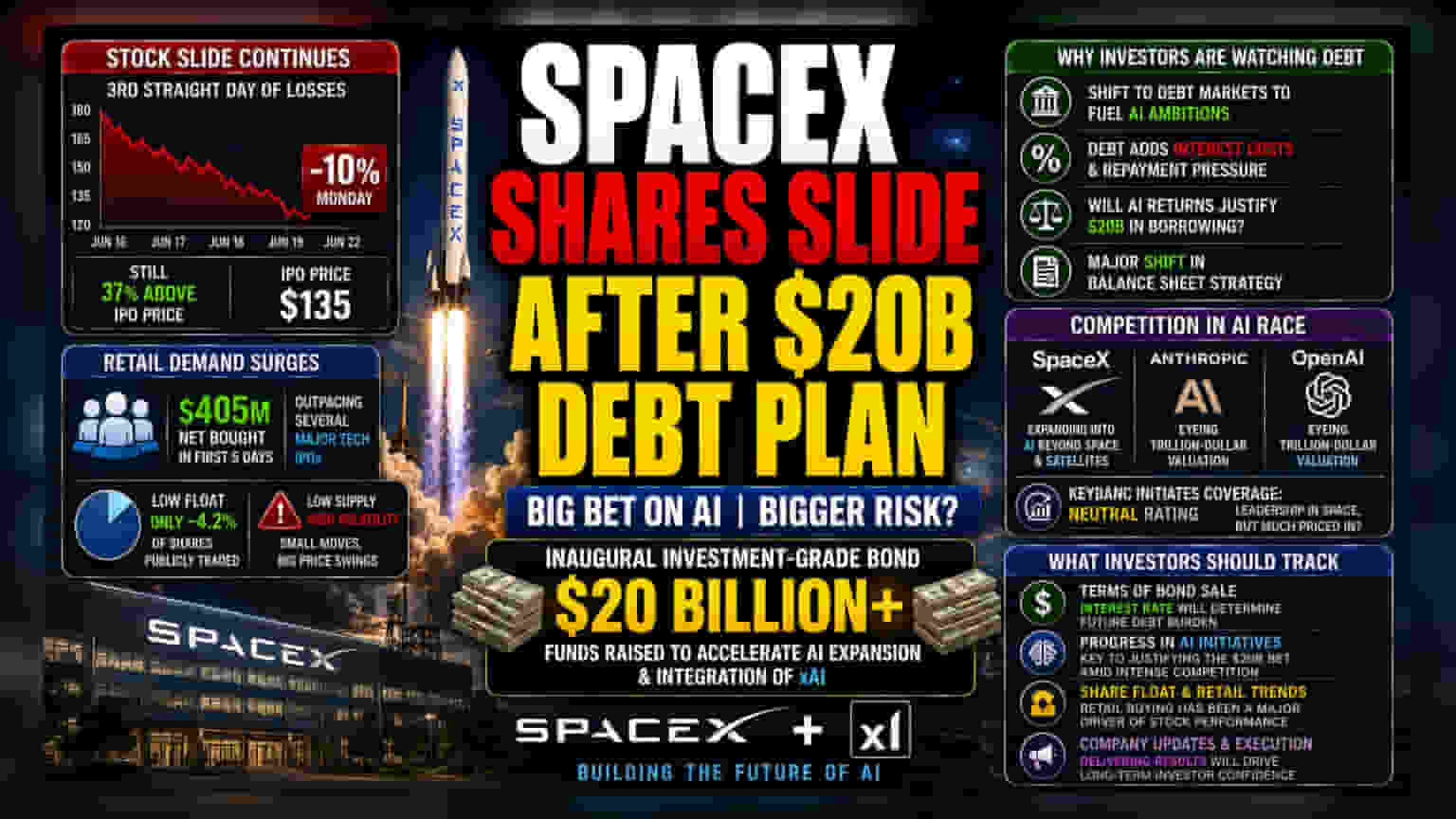 SpaceX Stock Falls For 3rd Day On $20 Billion AI Bond Plan
