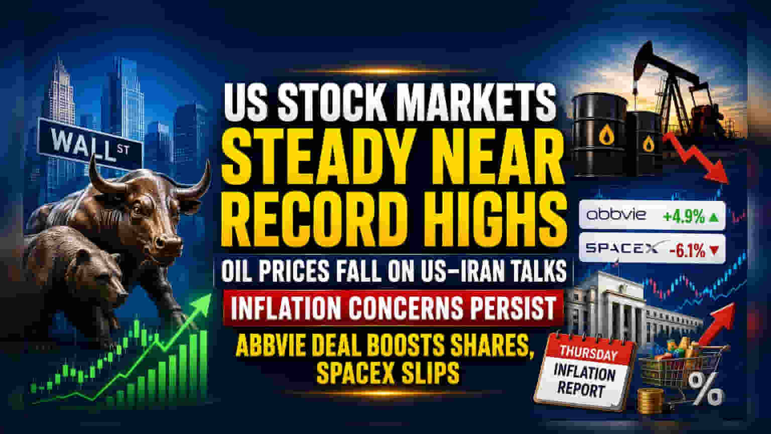 US Stocks Steady Near Record Highs; AbbVie to Buy Apogee for $10.9 Billion