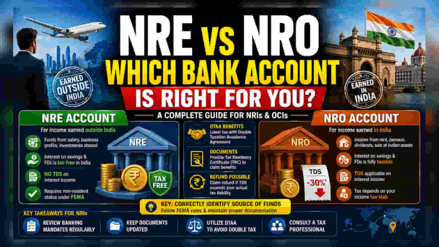 NRE vs NRO Accounts: A Simple Guide to Tax Rules for NRIs