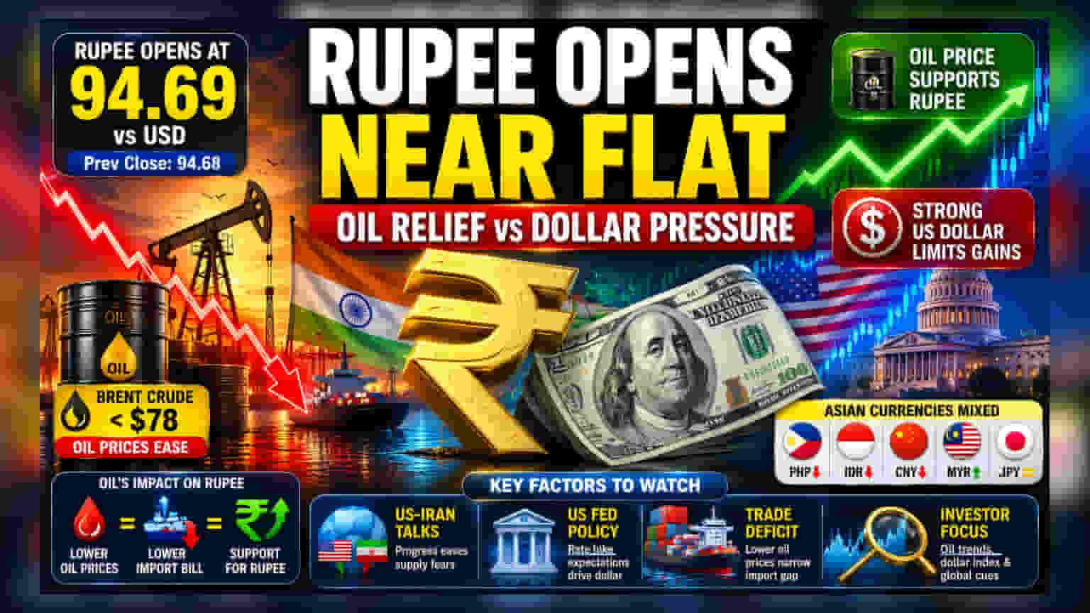 Indian Rupee: ਡਾਲਰ ਦੇ ਮੁਕਾਬਲੇ ਸਥਿਰ, ਕੱਚੇ ਤੇਲ ਦੀਆਂ ਕੀਮਤਾਂ 'ਚ ਗਿਰਾਵਟ ਨੇ ਦਿੱਤੀ ਰਾਹਤ