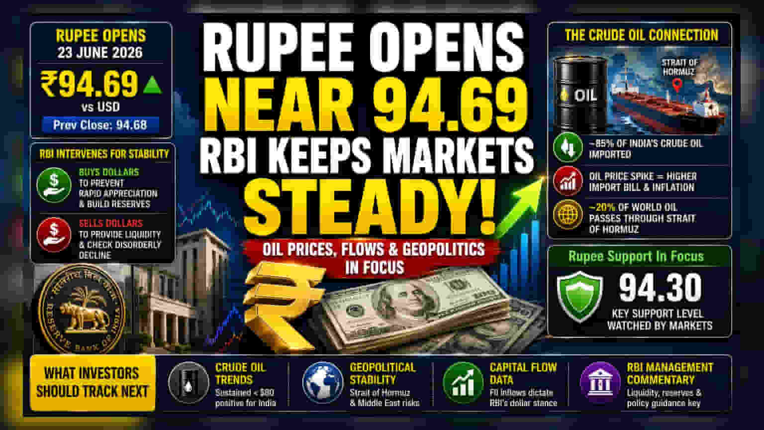 Rupee Steady at 94.69: RBI ਦੀ ਦਖਲਅੰਦਾਜ਼ੀ ਨਾਲ ਆਏ ਪੈਸੇ ਦਾ ਅਸਰ ਘਟਿਆ