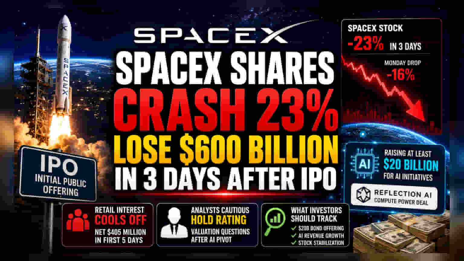 SpaceX ਸ਼ੇਅਰਾਂ 'ਚ ਵੱਡੀ ਗਿਰਾਵਟ! IPO ਤੋਂ ਕੁਝ ਦਿਨਾਂ 'ਚ ਹੀ ₹600 ਬਿਲੀਅਨ ਡਾਲਰ ਦਾ ਨੁਕਸਾਨ