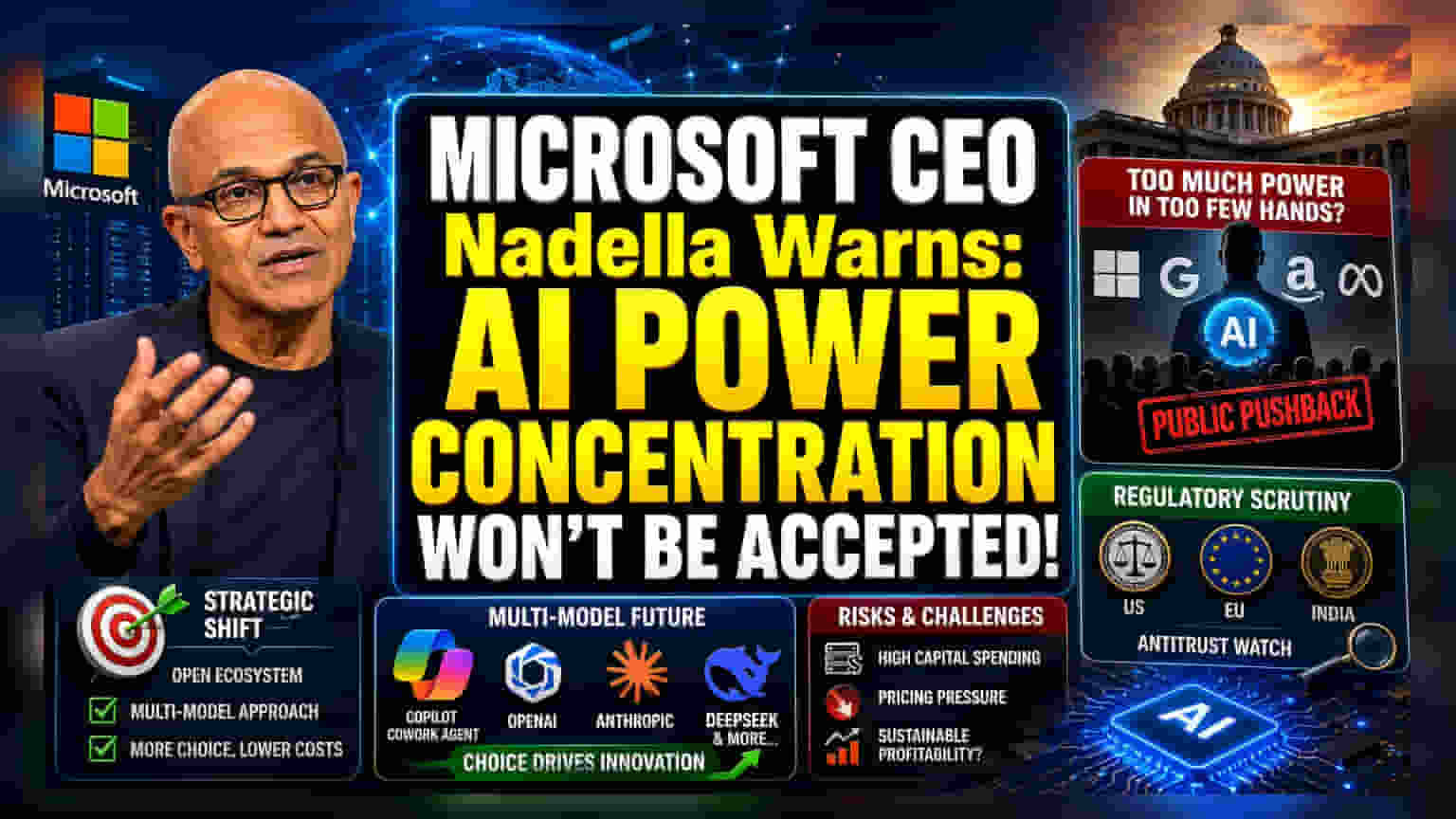 Microsoft CEO సత్య నాదెళ్ల హెచ్చరిక: AI రంగంలో కొద్ది కంపెనీలకే అధికారం!