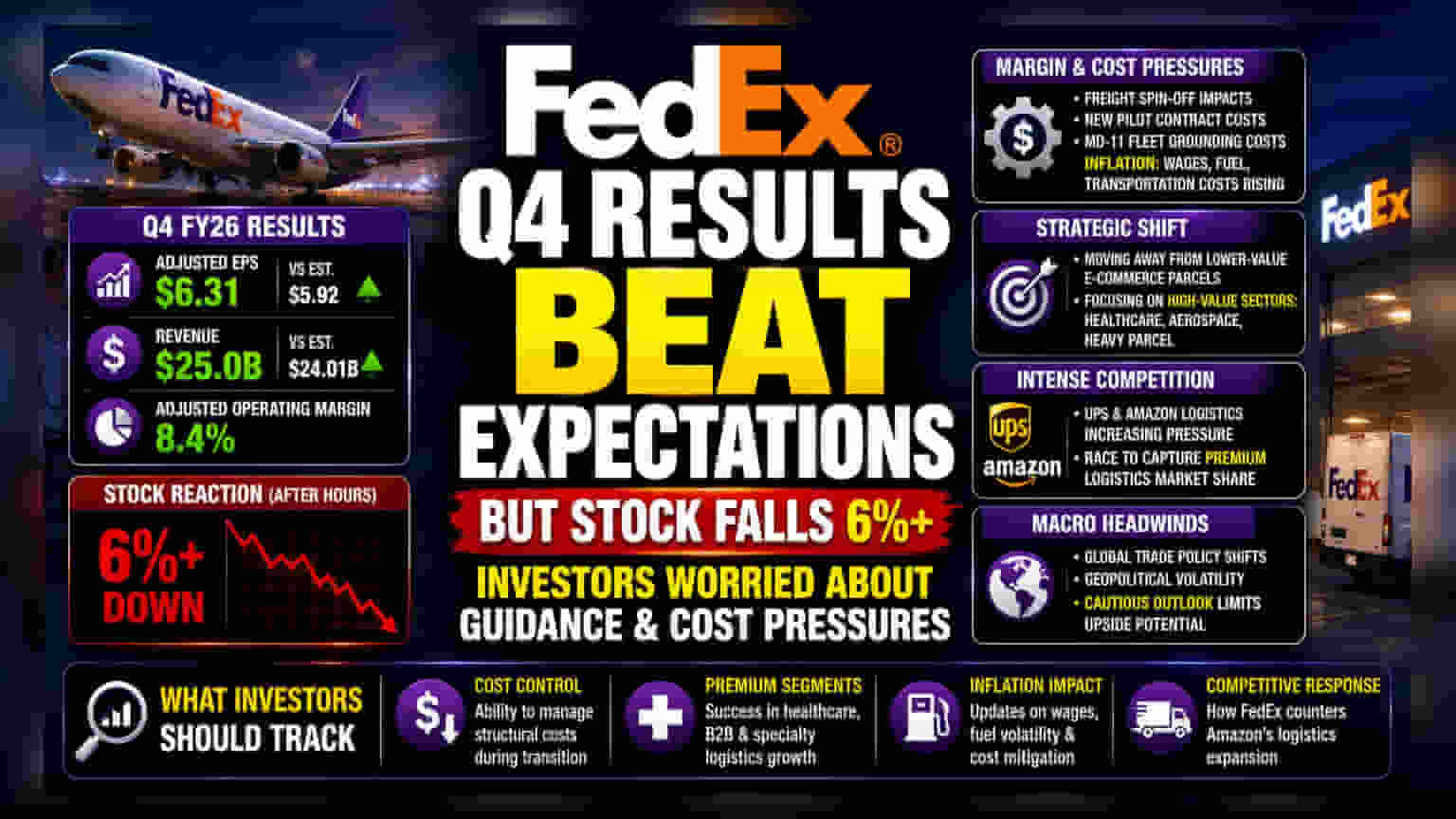 FedEx शेअरमध्ये 6% घसरण! कमाईचे आकडे चांगले असूनही वाढत्या खर्चाचा फटका