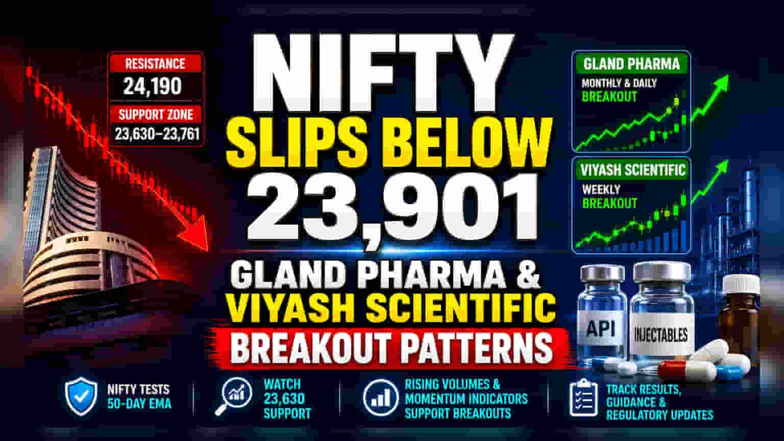 Nifty Tests 23,630 Support; HDFC Securities Highlights Gland, Viyash