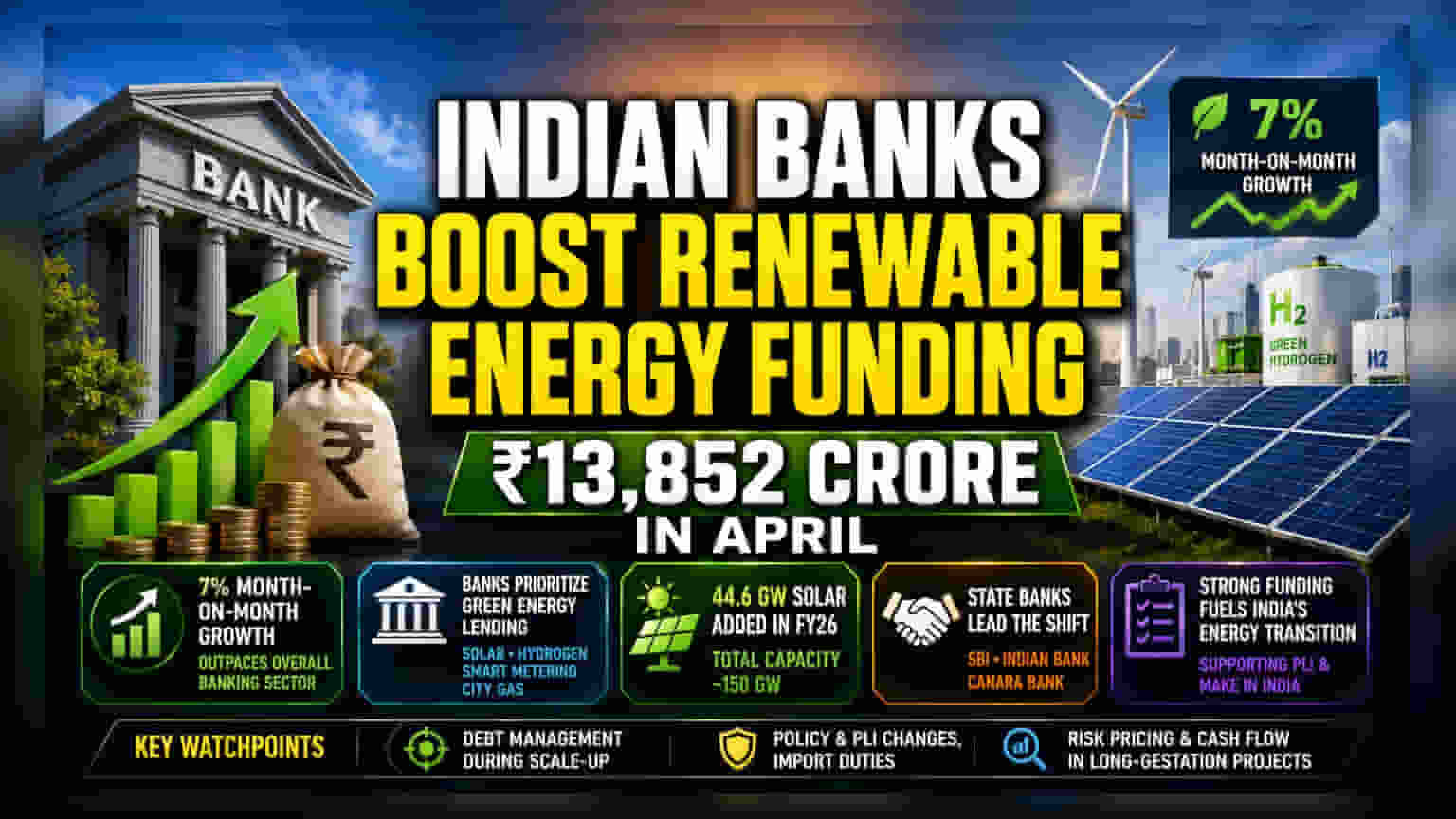 Indian Banks: नवीकरणीय ऊर्जा को मिला बड़ा बूस्ट, अप्रैल में क्रेडिट में **7%** की जोरदार बढ़ोतरी