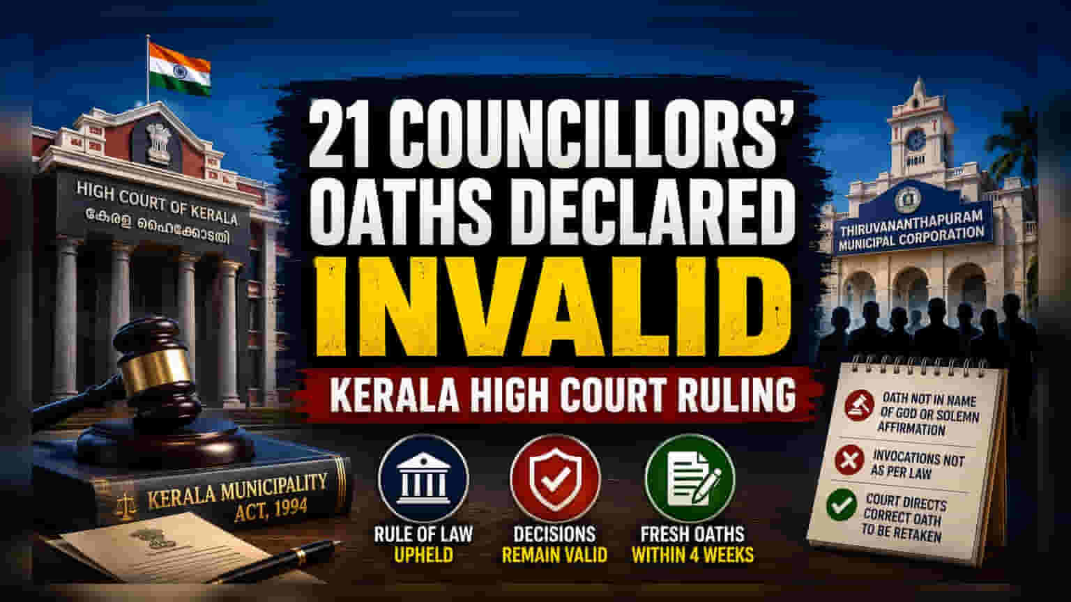 Kerala HC Invalidates 21 Councillor Oaths in Thiruvananthapuram