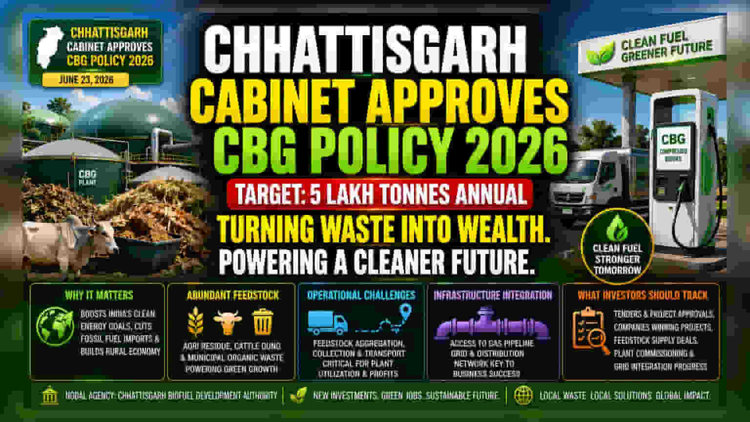 Chhattisgarh Clears CBG Policy Targeting 5 Lakh Tonnes Bio-Gas Production