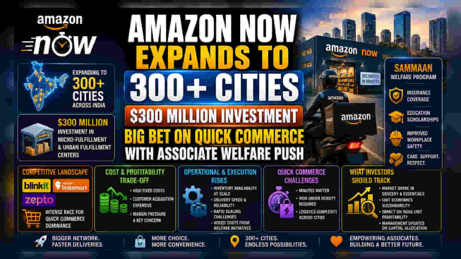 Amazon India: 300 నగరాల్లో క్విక్ కామర్స్ విస్తరణకు భారీగా **$300 మిలియన్ల** పెట్టుబడి!