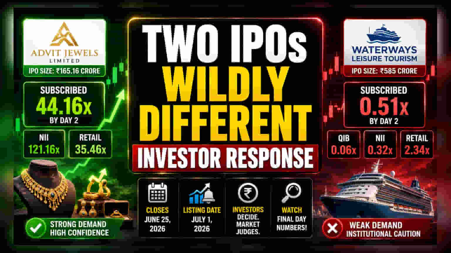 Advit Jewels IPO Subscribed 44x; Waterways Leisure Trails at 0.51x