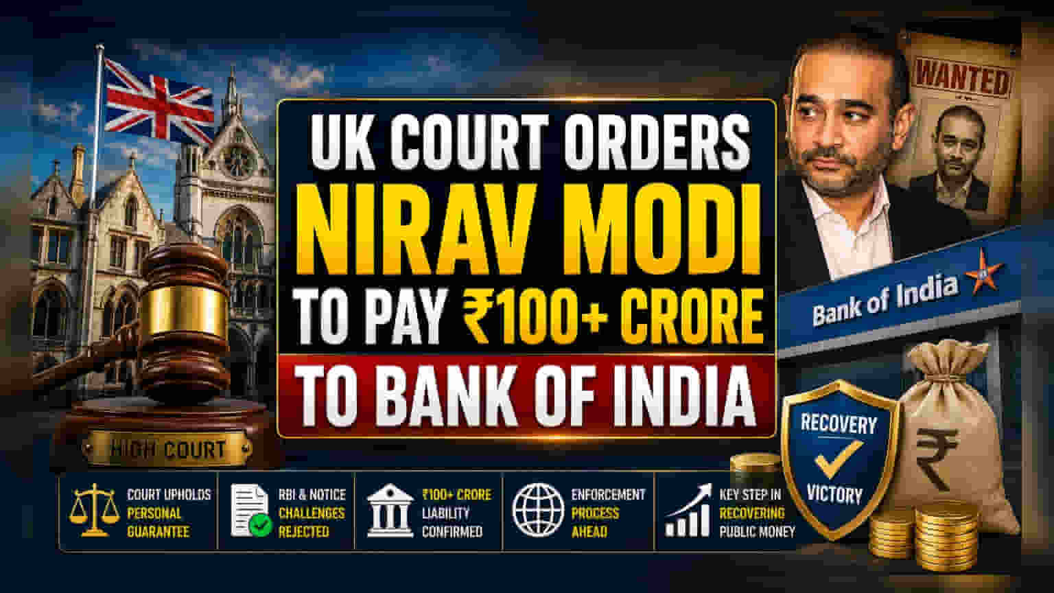 Bank of India Wins UK Court Ruling Against Nirav Modi for ₹100 Crore