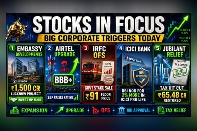 Stocks in Focus: Embassy, Airtel, IRFC, and ICICI Bank