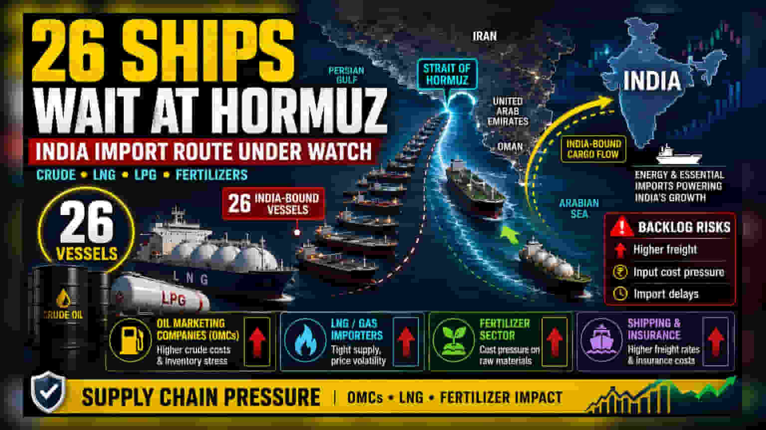 Strait of Hormuz: ભારતમાં આવતા 26 જહાજો હોર્મુઝ સ્ટ્રેટમાં અટવાયા, સપ્લાય ચેઇનને મોટો ખતરો