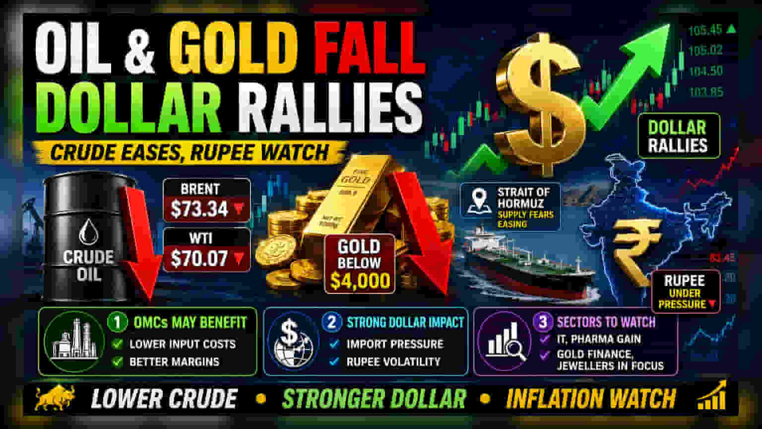 Crude Oil અને Gold માં કડાકો, ડોલર મજબૂત થતાં ભારતીય બજાર પર અસર