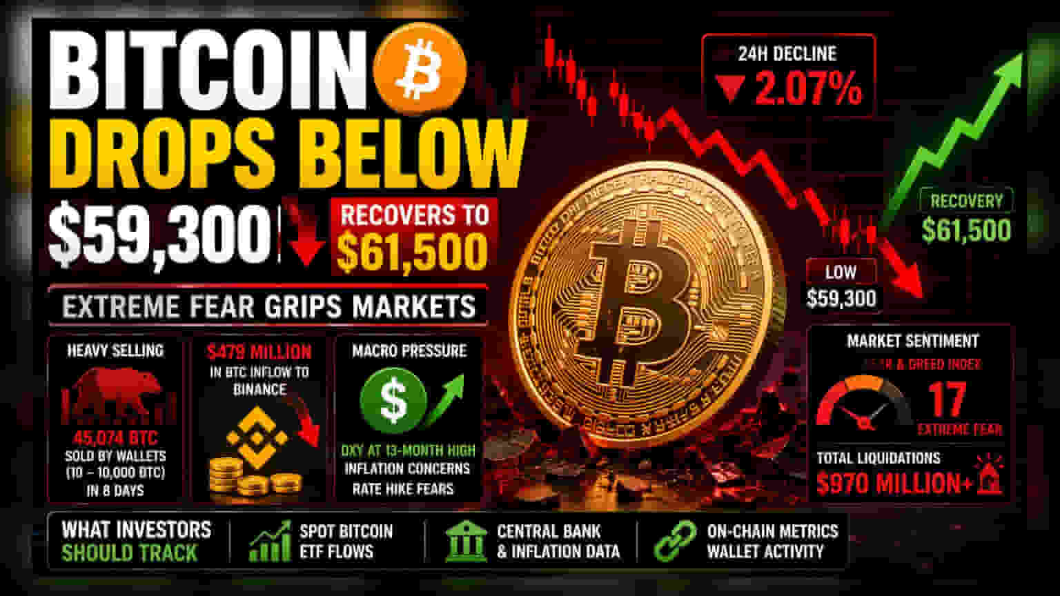 Bitcoin Dips Below $59,300, Recovers to $61,500 After Sell-Off