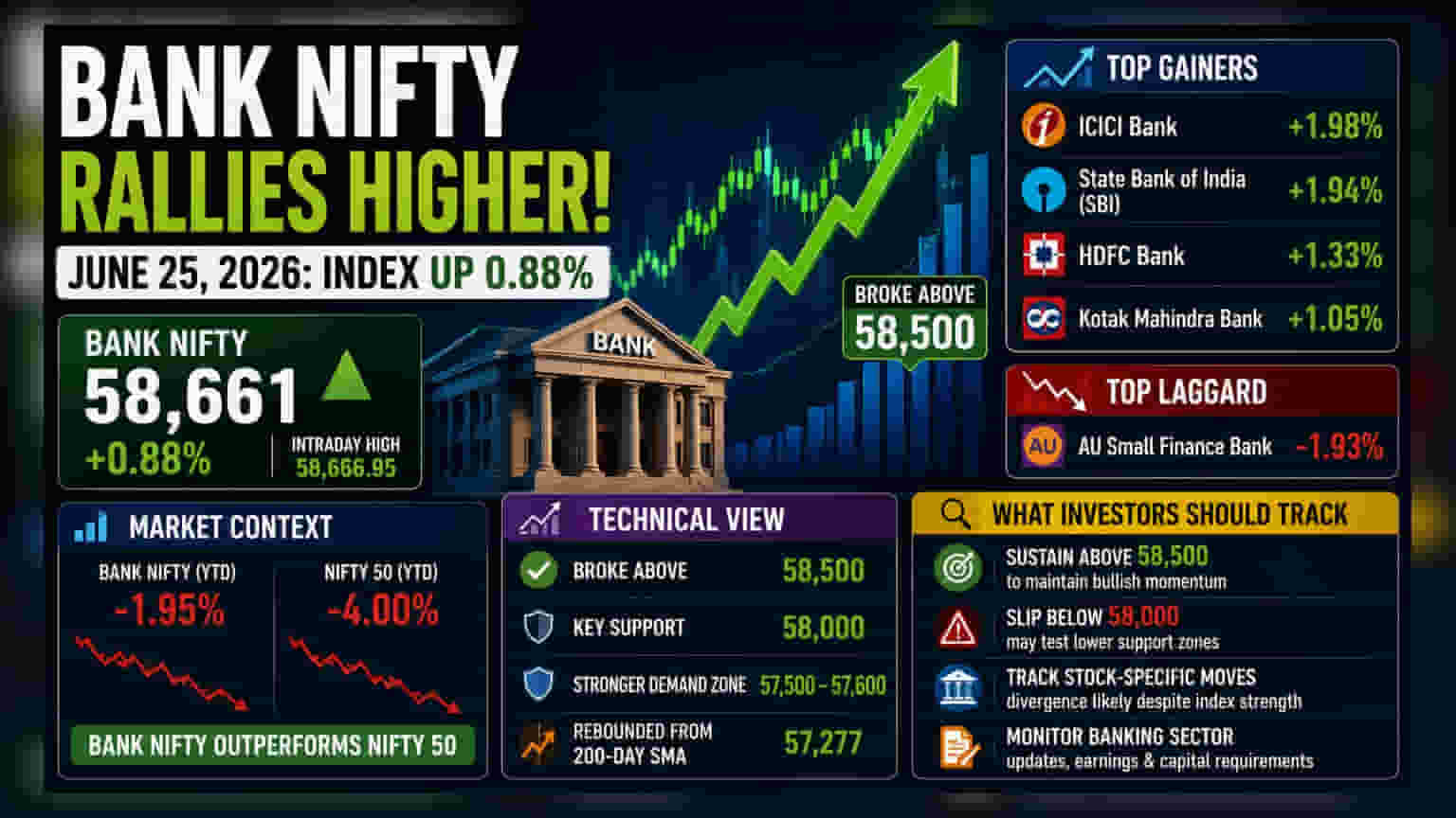 Bank Nifty ची उसळी! 58,600 च्या वर बंद, प्रमुख बँकांचा मोठा आधार