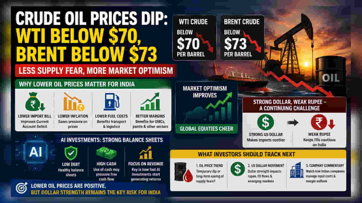 Oil Falls Below $70: Impact on Indian Economy and Markets