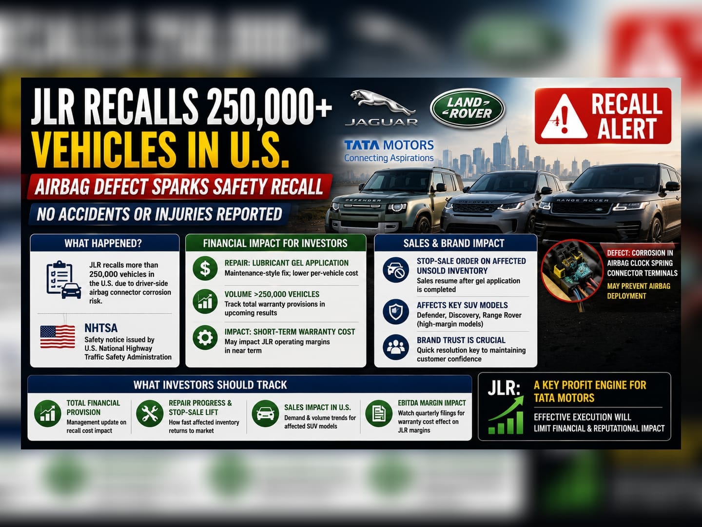 Tata Motors’ JLR Recalls 250,000+ SUVs in US Due to Airbag Issue