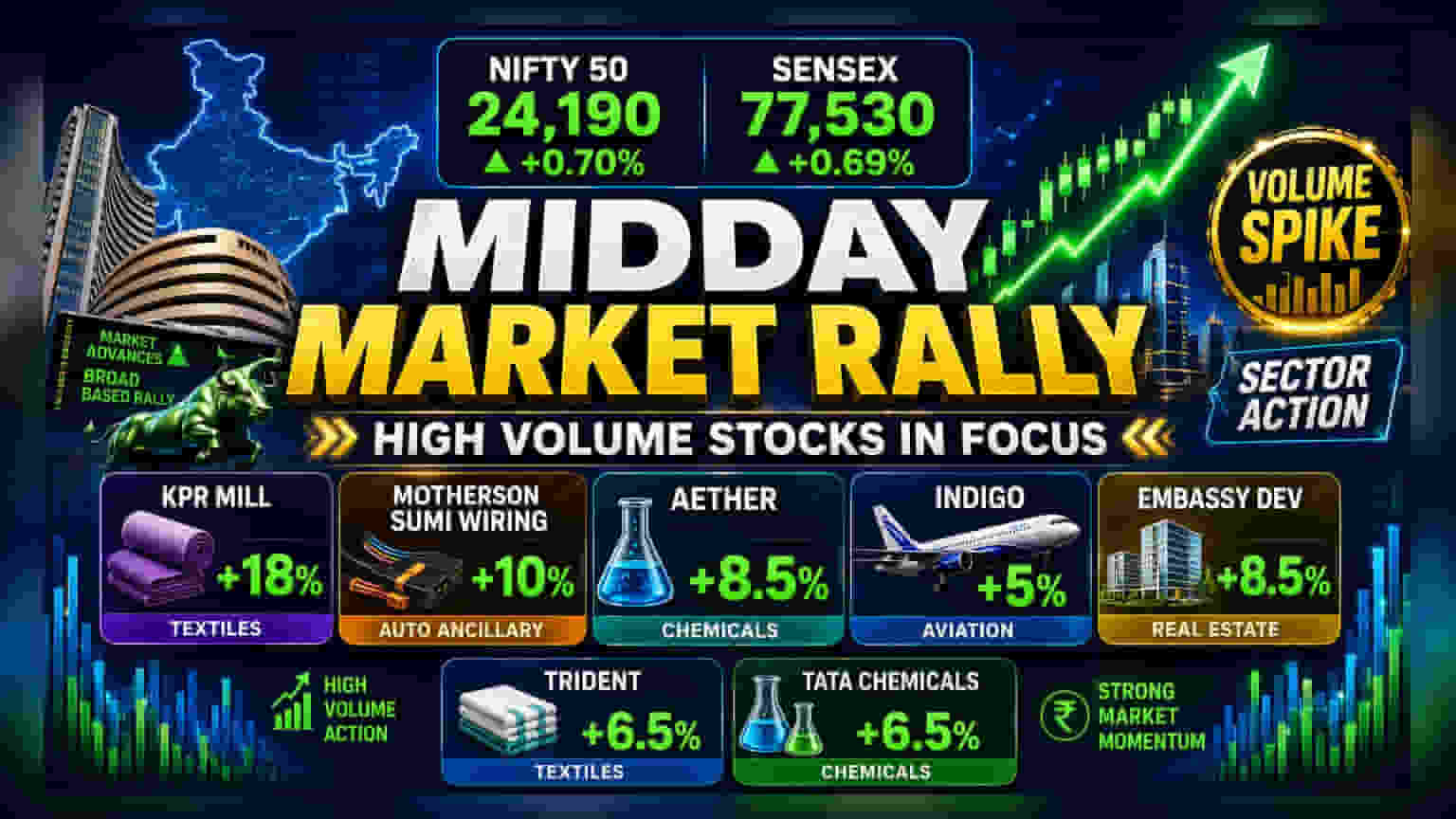 Nifty, Sensex ஏற்றம்: KPR Mill, IndiGo பங்குகள் அசத்தல்! வால்யூம் அதிகரிப்பு!