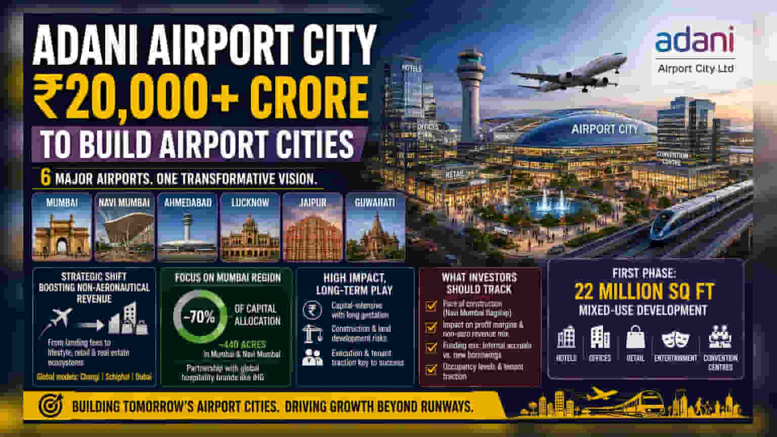 Adani Plans ₹20,000 Crore 'Airport City' Push Across 6 Hubs