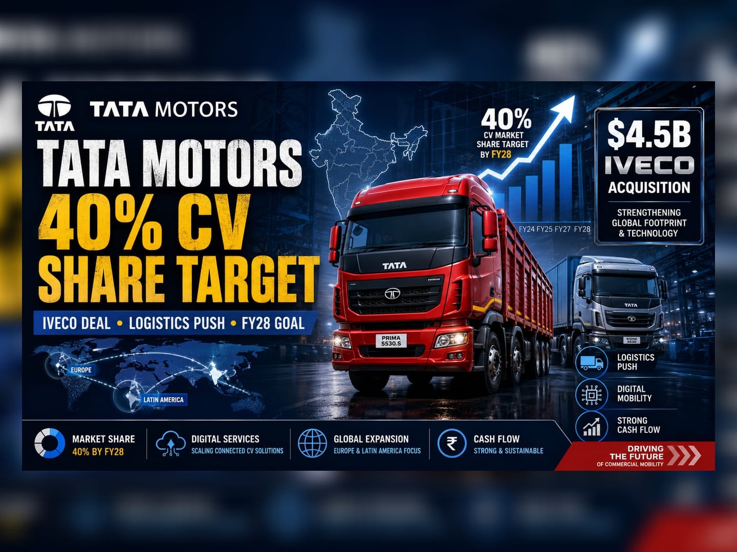 Tata Motors Targets 40% CV Market Share by FY28, Eyes Global Expansion