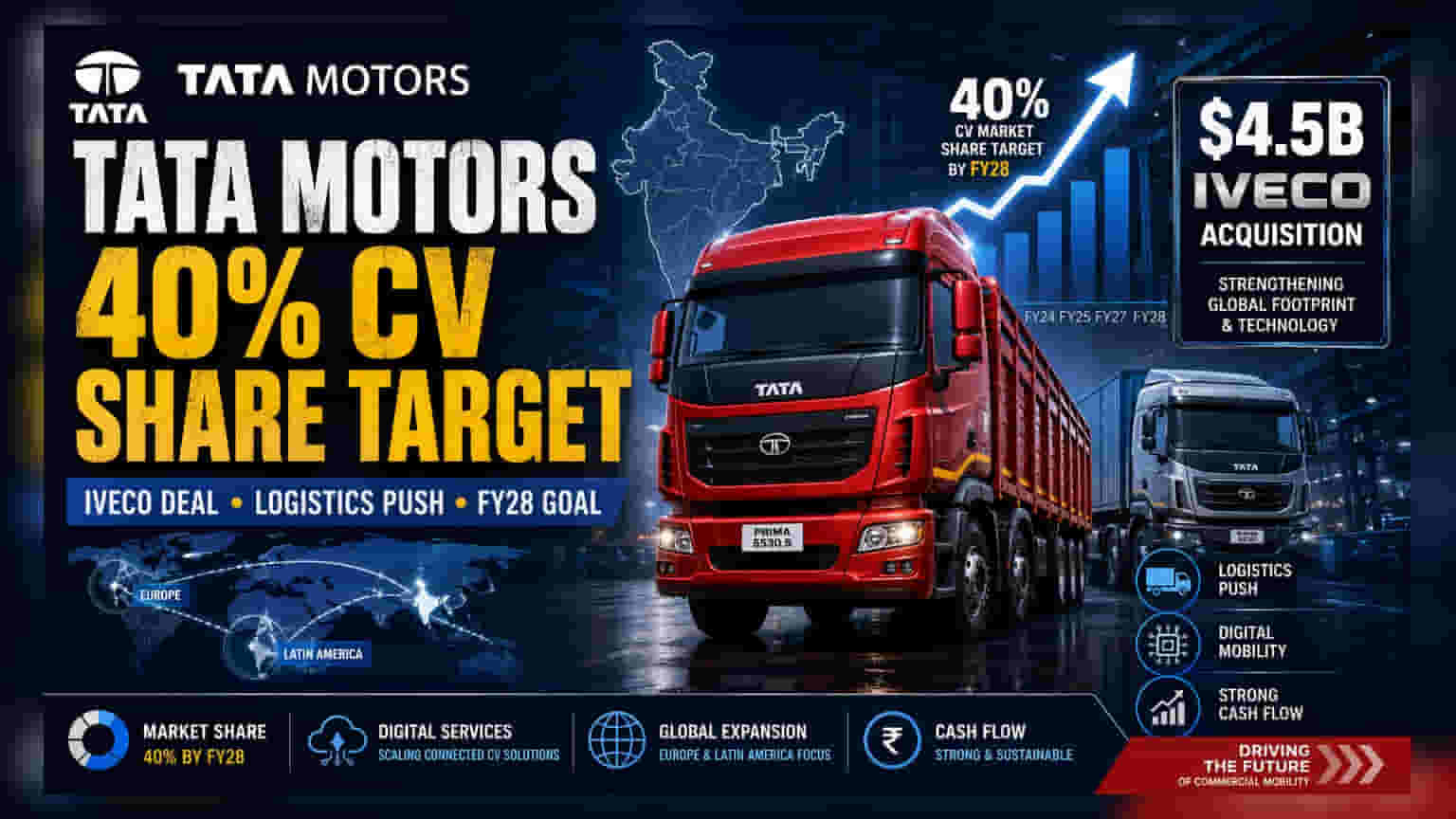 Tata Motors Targets 40% CV Market Share by FY28, Eyes Global Expansion