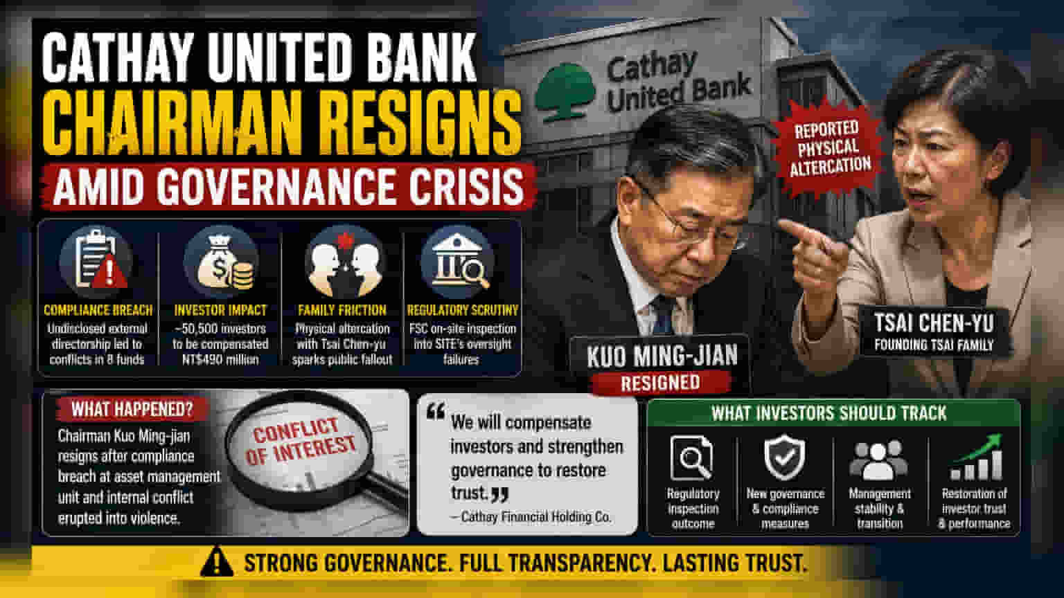 Cathay United Bank के चेयरमैन का इस्तीफा: गवर्नेंस स्कैंडल का असर, कंपनी देगी निवेशकों को ₹490 मिलियन!