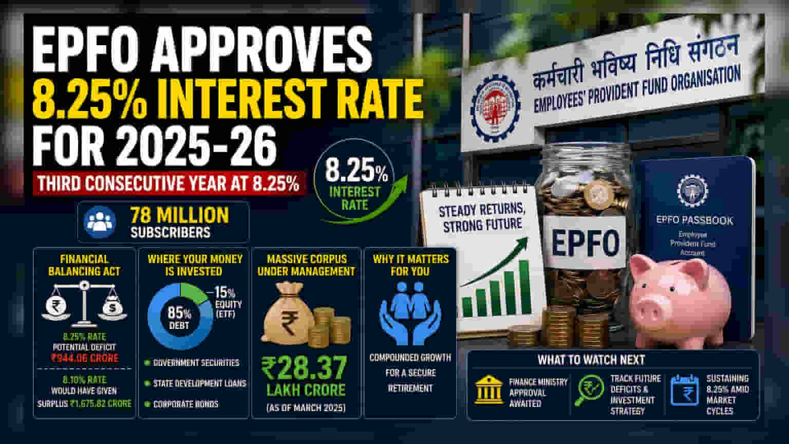 EPFO Retains 8.25% Interest Rate For 2025-26