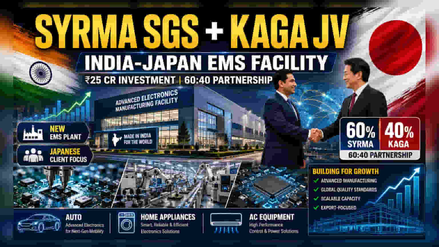 Syrma SGS ਅਤੇ Kaga Electronics ਨੇ ਮਿਲਾਏ ਹੱਥ: ਨਵੀਂ EMS ਫੈਕਟਰੀ ਲਈ JV ਦਾ ਐਲਾਨ