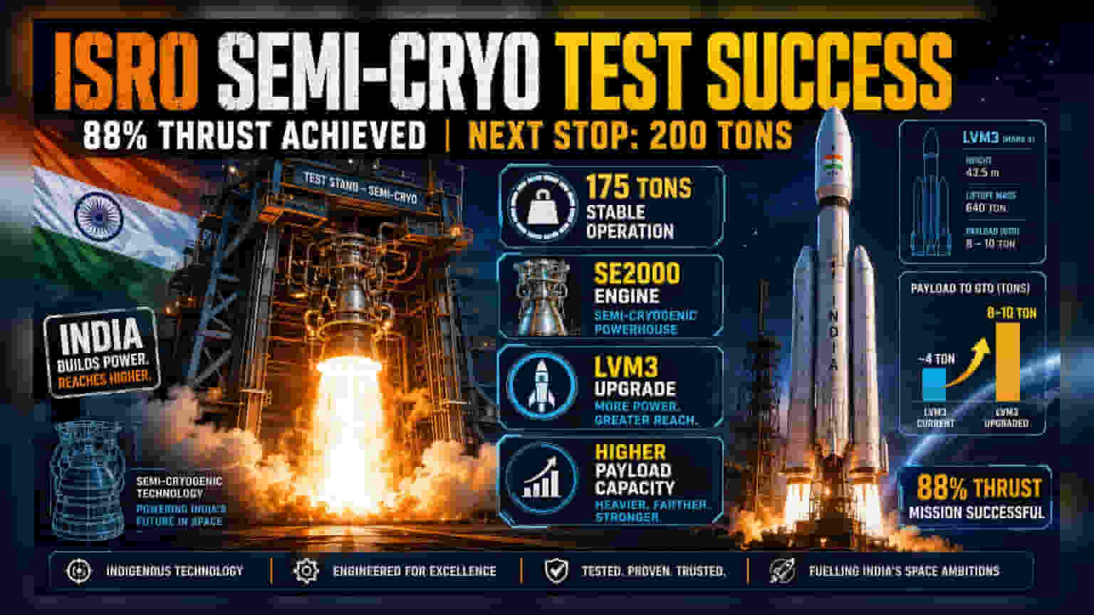 ISRO ਨੇ ਨਵੇਂ ਰਾਕੇਟ ਇੰਜਣ ਦੀ ਸਫ਼ਲ ਟੈਸਟਿੰਗ ਕੀਤੀ, ਭਾਰਤ ਦੀ ਪੁਲਾੜ ਲਾਂਚਿੰਗ ਸਮਰੱਥਾ ਵਿੱਚ ਹੋਇਆ ਵਾਧਾ