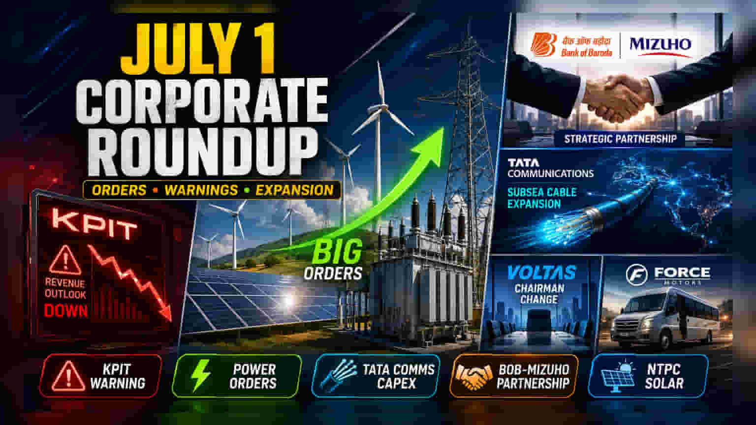 Suzlon, Kalpataru ને મળ્યા નવા ઓર્ડર; KPIT Technologies એ Q1 પ્રદર્શન પર ચેતવણી આપી