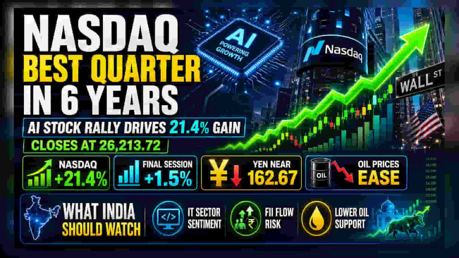 Nasdaq Jumps 21% In Best Quarter; Yen Hits 40-Year Low