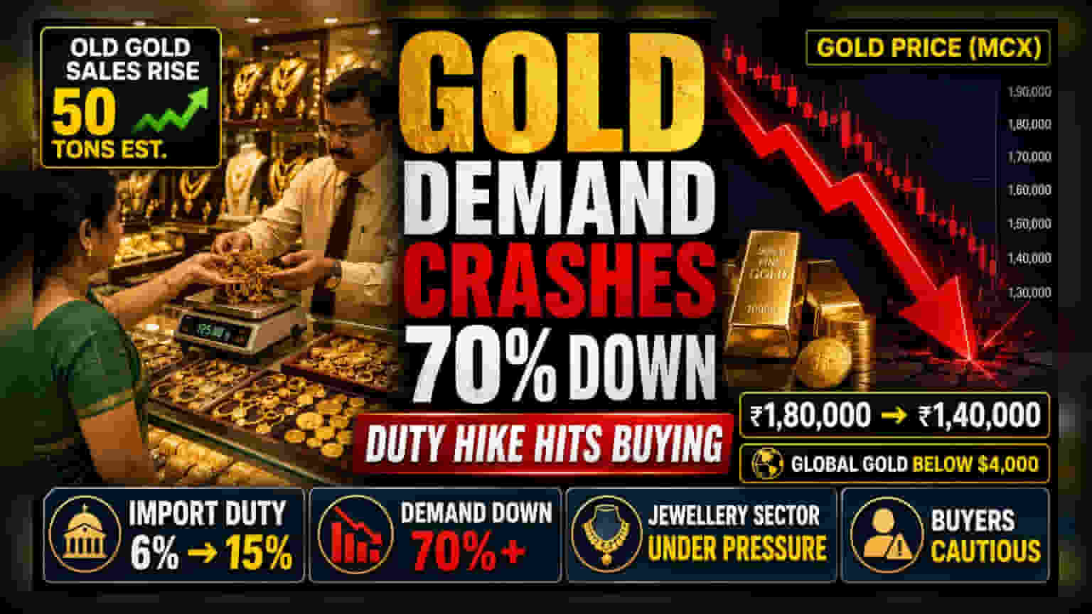 Indian Gold Demand Falls 70% After Duty Hike, Consumers Sell Old Jewelry