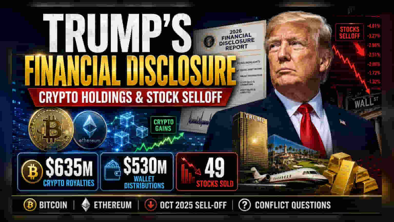 Trump's 2026 Financial Disclosure Reveals Large Crypto Holdings, October Stock Exit