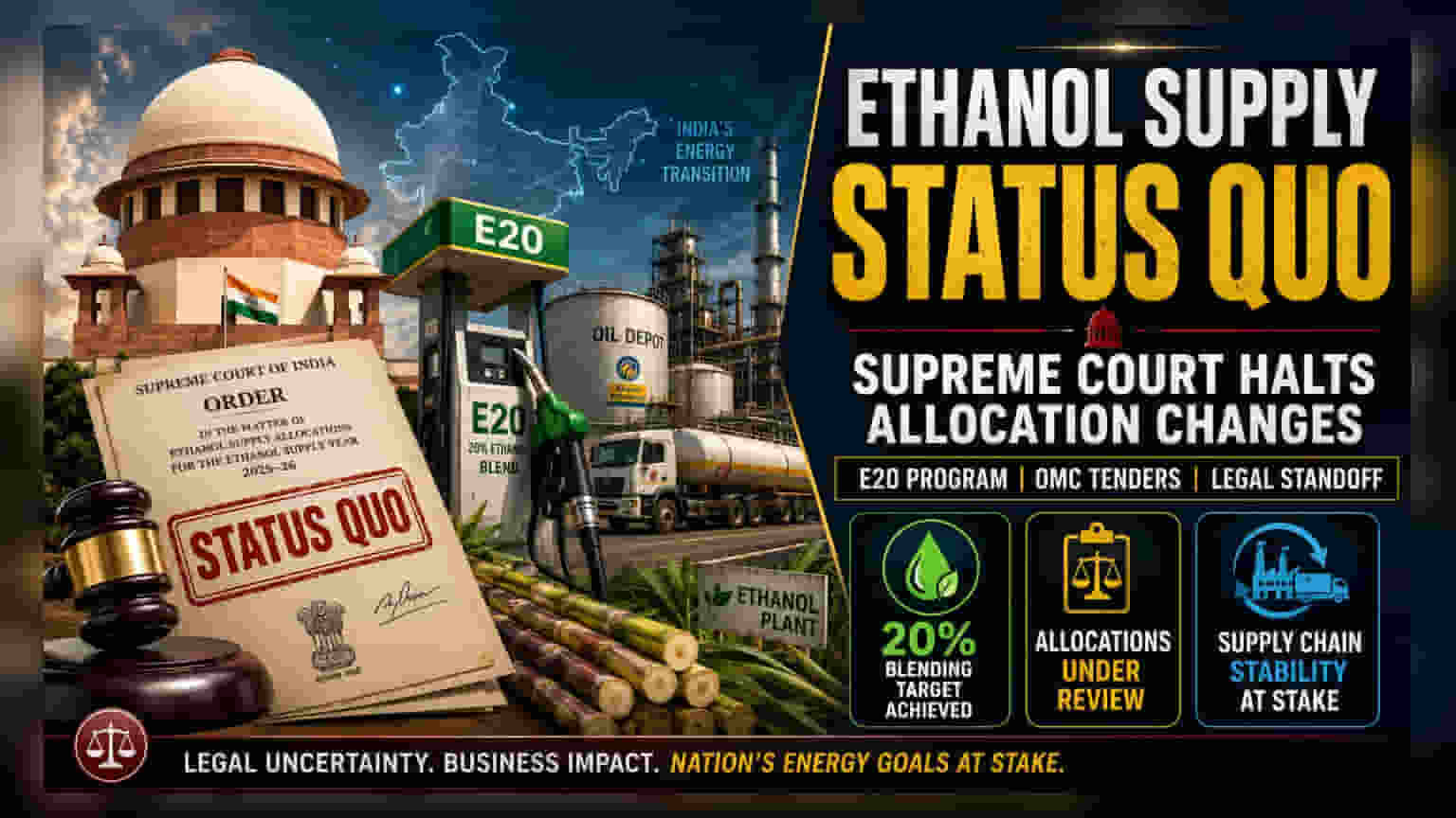 BPCL અને ઇથેનોલ ફાળવણી વિવાદ: સુપ્રીમ કોર્ટનો સ્ટેટસ ક્વોનો આદેશ