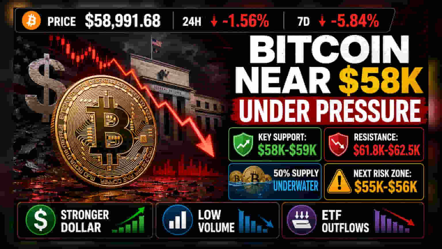 Bitcoin Slips To $58,991 Amid Global Macro Pressures