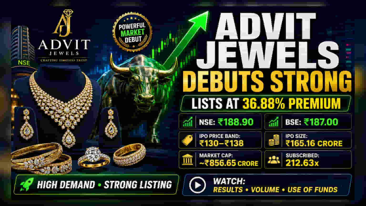 Advit Jewels Lists at 37% Premium on NSE Debut