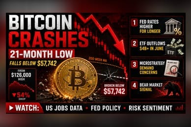 Bitcoin Slumps to 21-Month Low Below $57,742 on Rate Fears