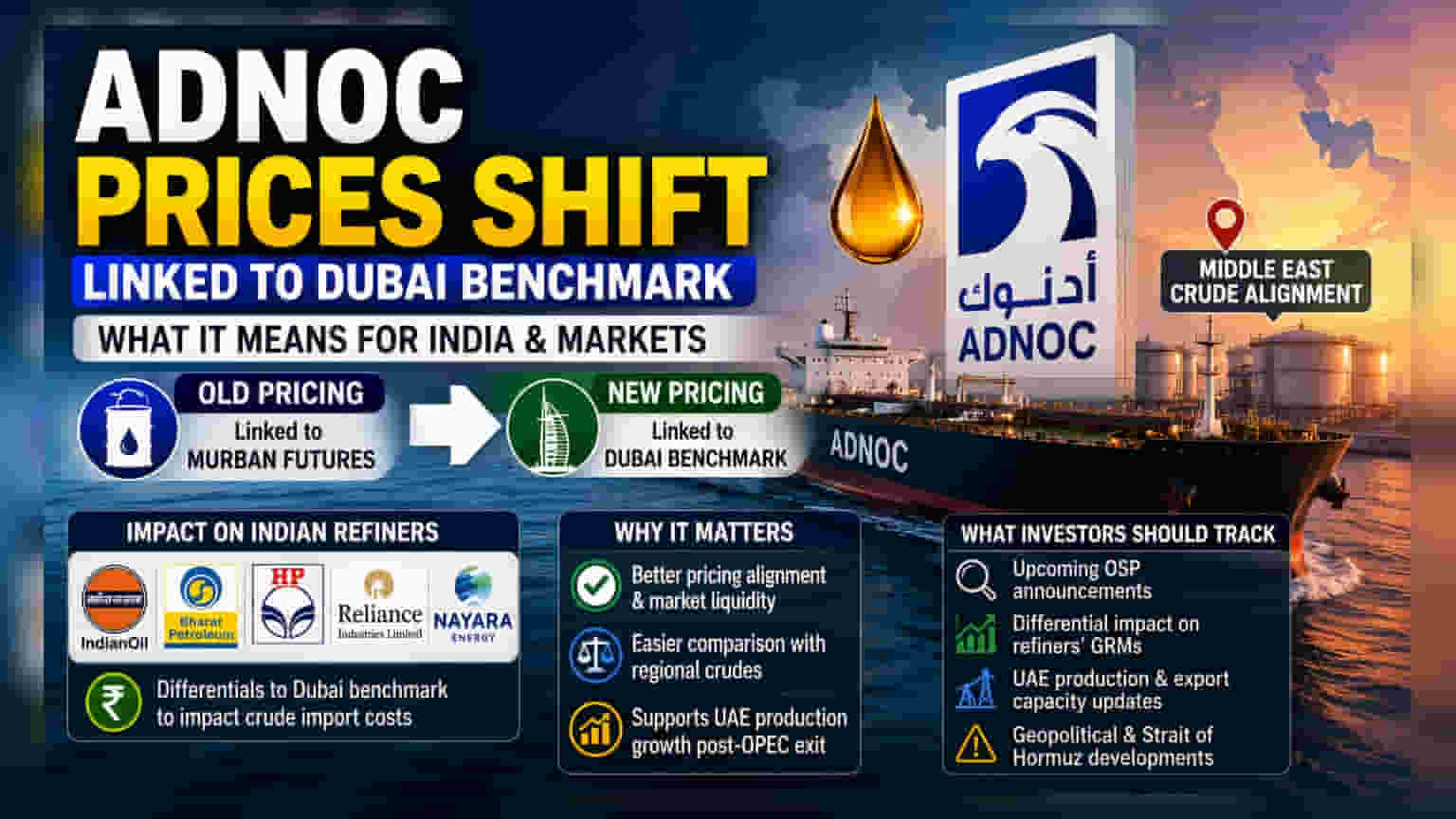 Adnoc क्रूड ऑइल किंमतीत बदल: दुबई बेंचमार्ककडे वळले