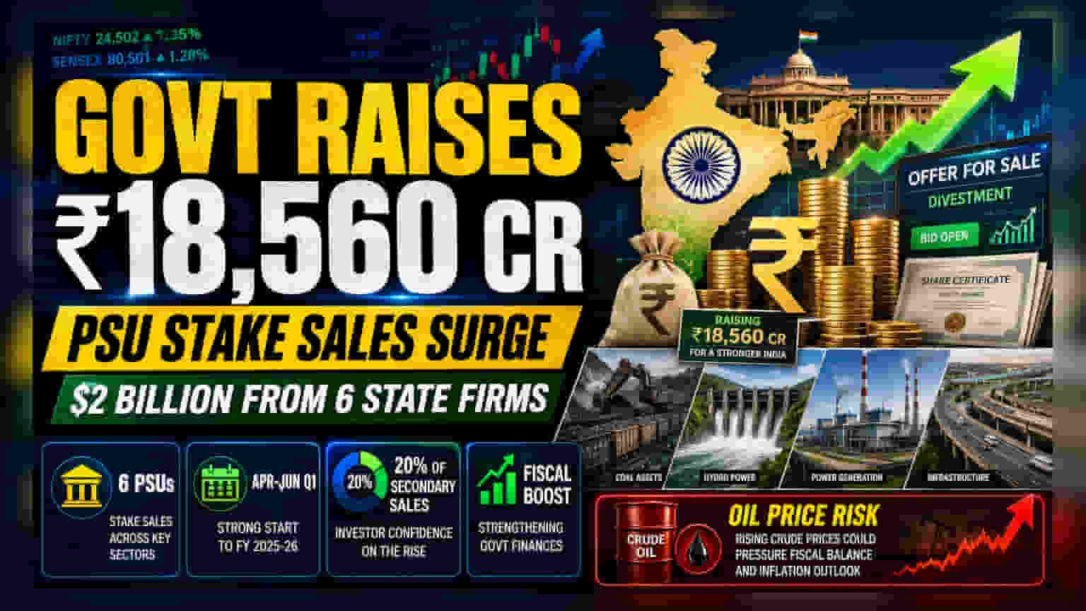 India Govt Raises $2 Billion Via PSU Stake Sales In Q1